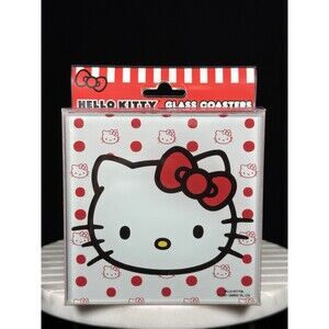 Brand New! Hello Kitty by Sanrio Glass Coasters Sanrio Set of 4, 4"X4"